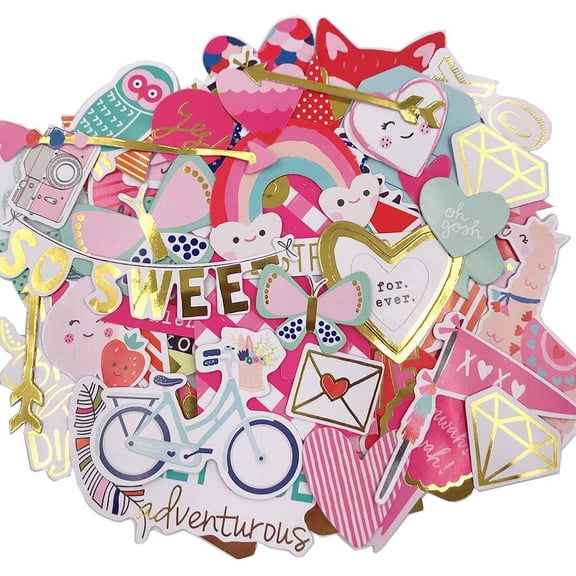 SCRAPBOOK Stickers, 80 Pieces Cardstock Love Decorative Masking Stickers for Laptop Scrapbook Daily Planner and Crafts