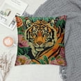thumbnail image 2 of Tiger Print Pillow Case Pink Green and Turquoise Black Colorful Stripe Throw Cover Chinoiserie Animal Cushion  Rustic Decorative Pillowcase Home Decor, 2 of 5