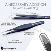 Tweezers Set - Tweezer Guru Stainless Steel Slant Tip and Pointed Eyebrow Tweezer Set - Great Precision for Facial Hair, Ingrown Hair, Splinter and Blackhead Remover (Black)