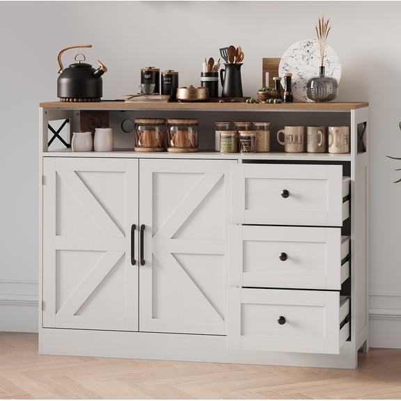 TEQIN 47.2" Farmhouse Buffet Cabinet with Storage, Sideboard Cabinet with Drawers, Kitchen Storage Cabinet with Adjustable Shelves,Modern Farmhouse Coffee Bar Console Table for Living Room, Entryway
