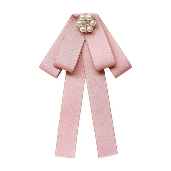 KiBcsLic Bow Tie Ribbon Brooch Necktie Collar Pin for Ladies Neck Tie Decoration for Uniform Blouse Student Ceremony Costume Accessories pink