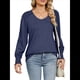 thumbnail image 3 of Camisas Casuales Holgadas de Larga para Mujer, Blusas Fruncidas con Cuello en V, Blusas de Moda. Azul Marino XXL, 3 of 10