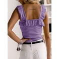 thumbnail image 4 of Sleeveless Solid Color Square Neck Ruffle Tank Tops Knitted Camisole, 4 of 5