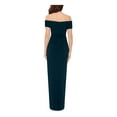 thumbnail image 2 of X BY XSCAPE Womens Teal Ruched Split Short Sleeve Off Shoulder Full-Length Formal Gown Dress 14, 2 of 3
