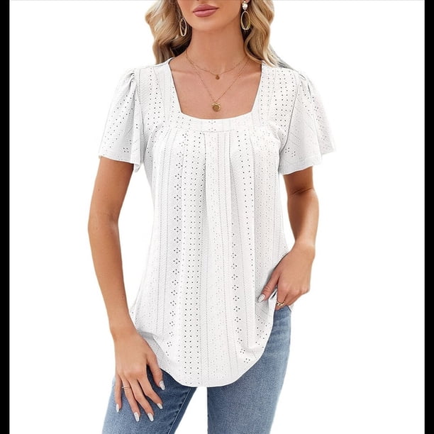 Blusas Tipo Túnica para Mujer, Holgadas, de Corta, con Cuello Redondo, Informales, de Verano L