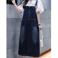 thumbnail image 5 of COWOKA Vestido con tirantes de mezclilla para mujer, talla grande, suelto, casual, color sólido, falda de longitud media, 5 of 5