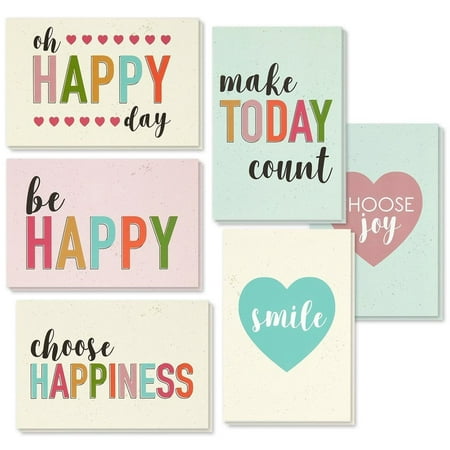Encouragement Greeting Cards - 36 Pack All Occasion Bulk Box Set Assorted Blank Note Cards - 6 Pastel Colored Happy Heart Designs - Blank on the Inside Notecards with Envelopes Included - 4 x 6