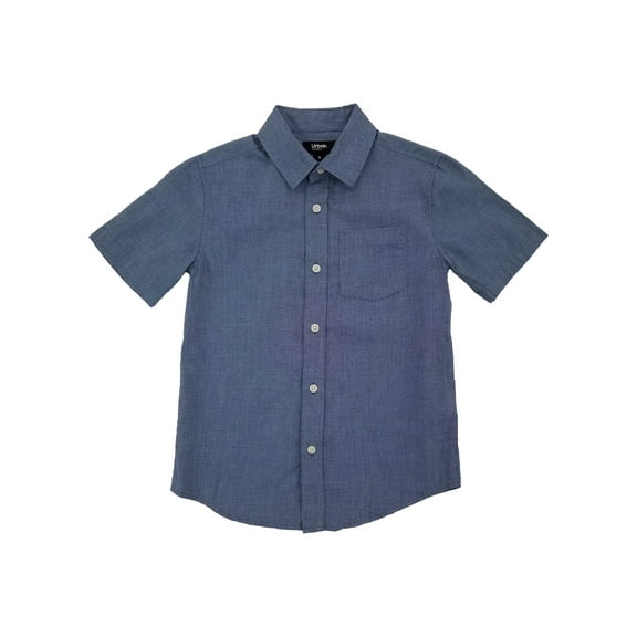 Urban Pipeline Boys Denim Blue Short Sleeve Button-Down Poplin Shirt Large