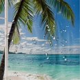 thumbnail image 5 of Orinice Ambesonne Teal Shower Curtain Beach Home Tropical Palm Ocean Through White Wooden Window Cloth Fabric Set With Hooks For Bathroom Decoration &amp; Background 69x72, 5 of 7
