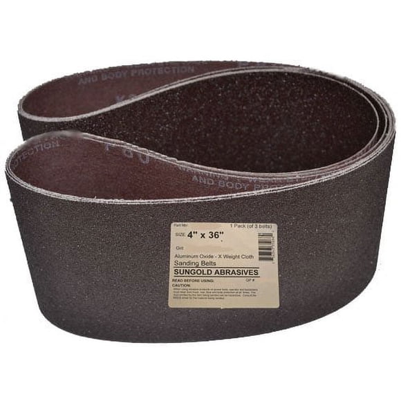 Sungold Abrasives 35072 4-Inch by 36-Inch 320 Grit Sanding Belts Premium Industrial X-Weight Silicon Carbide, 3-Pack
