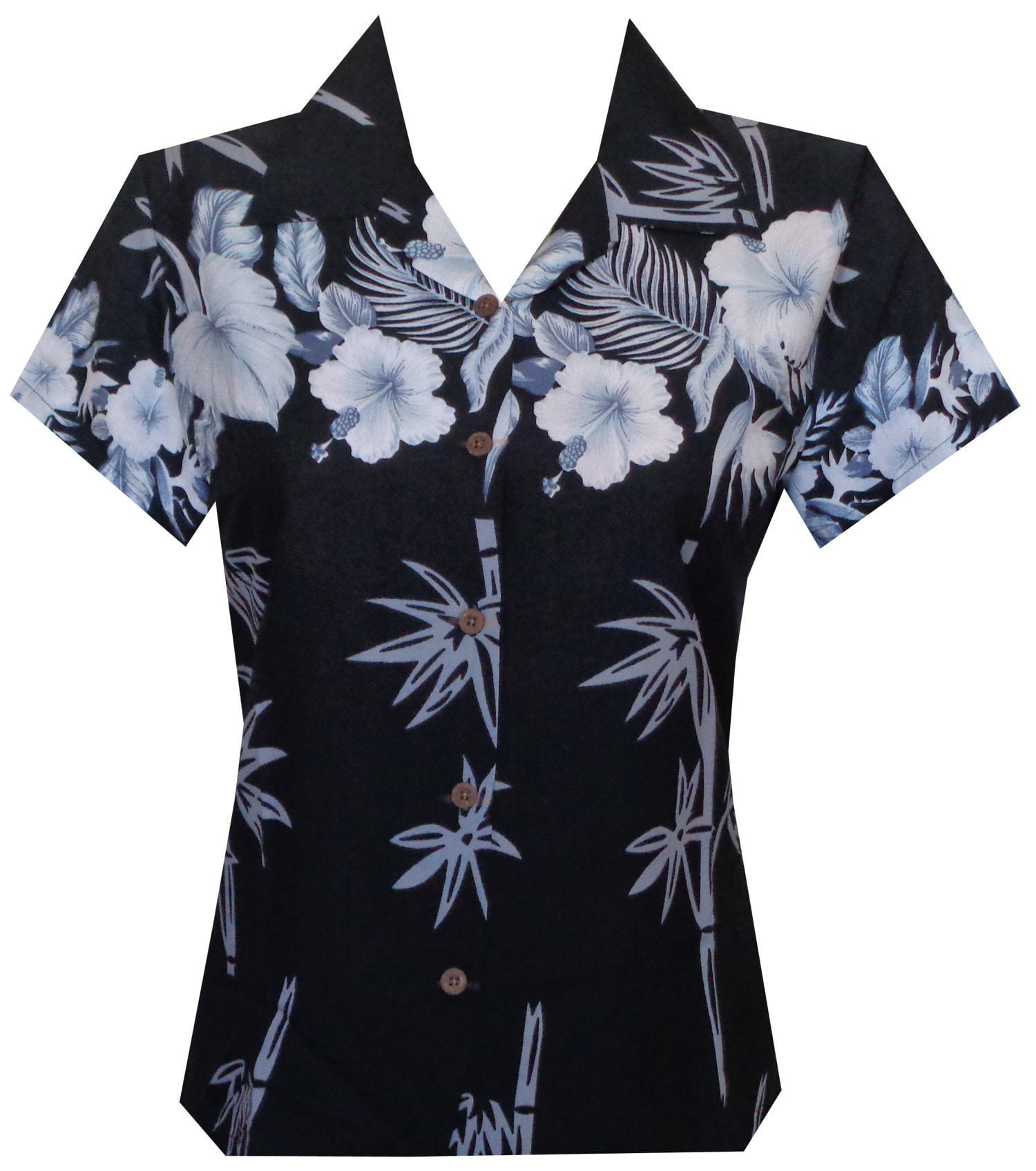 Alvish - Hawaiian Shirt 35W Women Bamboo Tree Print Aloha Beach Top ...