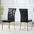 thumbnail image 3 of Set of 2 Black PU Retro Alligator Upholstered Dining Chairs with Crystal Tufted Back and Gold Metal Legs for Dining Room Kitchen, 3 of 9