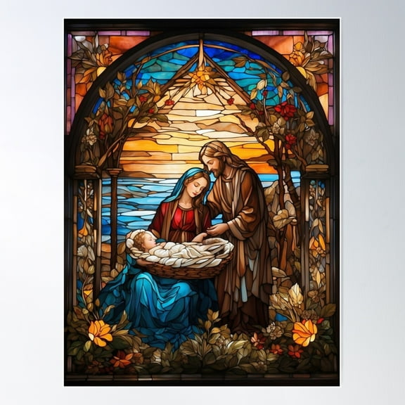 Birth Of Christian Christ, Stained Glass Art - Jesus Poster Wall Art, Modern Wall Decor For Living Room Bedroom, 16x24 UNFRAMED