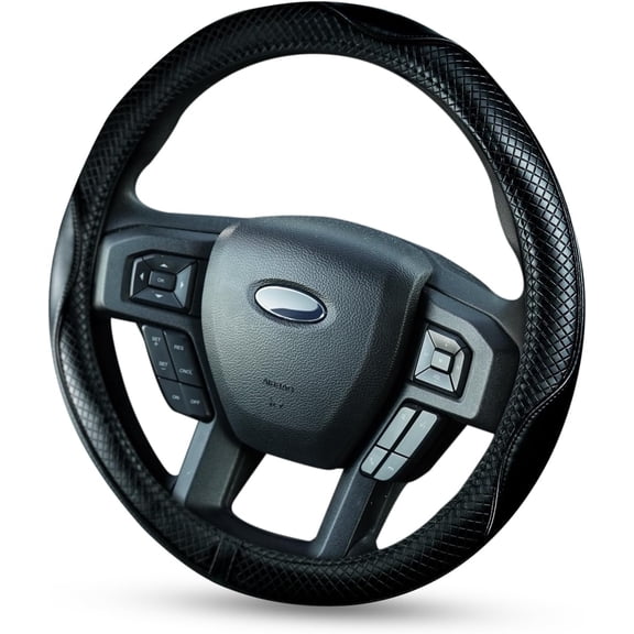 Redline Car Microfiber Leather Steering Wheel Cover Black Genuine Fit 15 inch Universal Anti-Slip Protector for Driverse