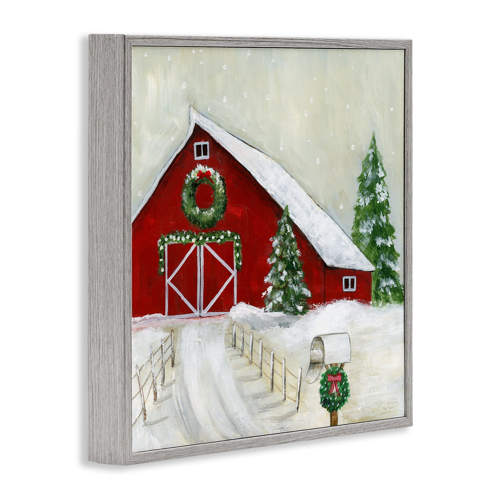 Stupell Industries Winter Barn Scenery Holiday Painting Gray Framed Art Prints Wall Art, 17 x 17