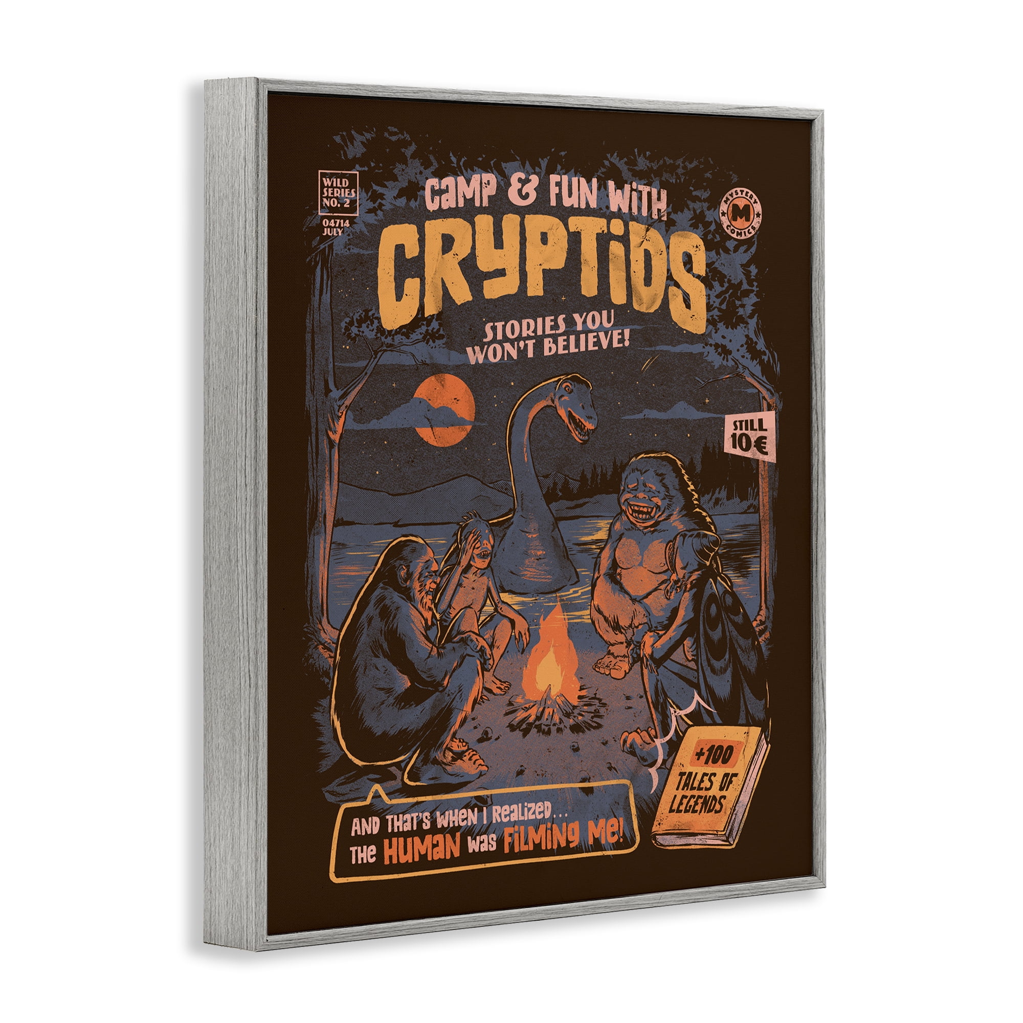 Stupell Industries Cryptid Camp Humor Gray Framed Giclee Art, design by EduEly Designs