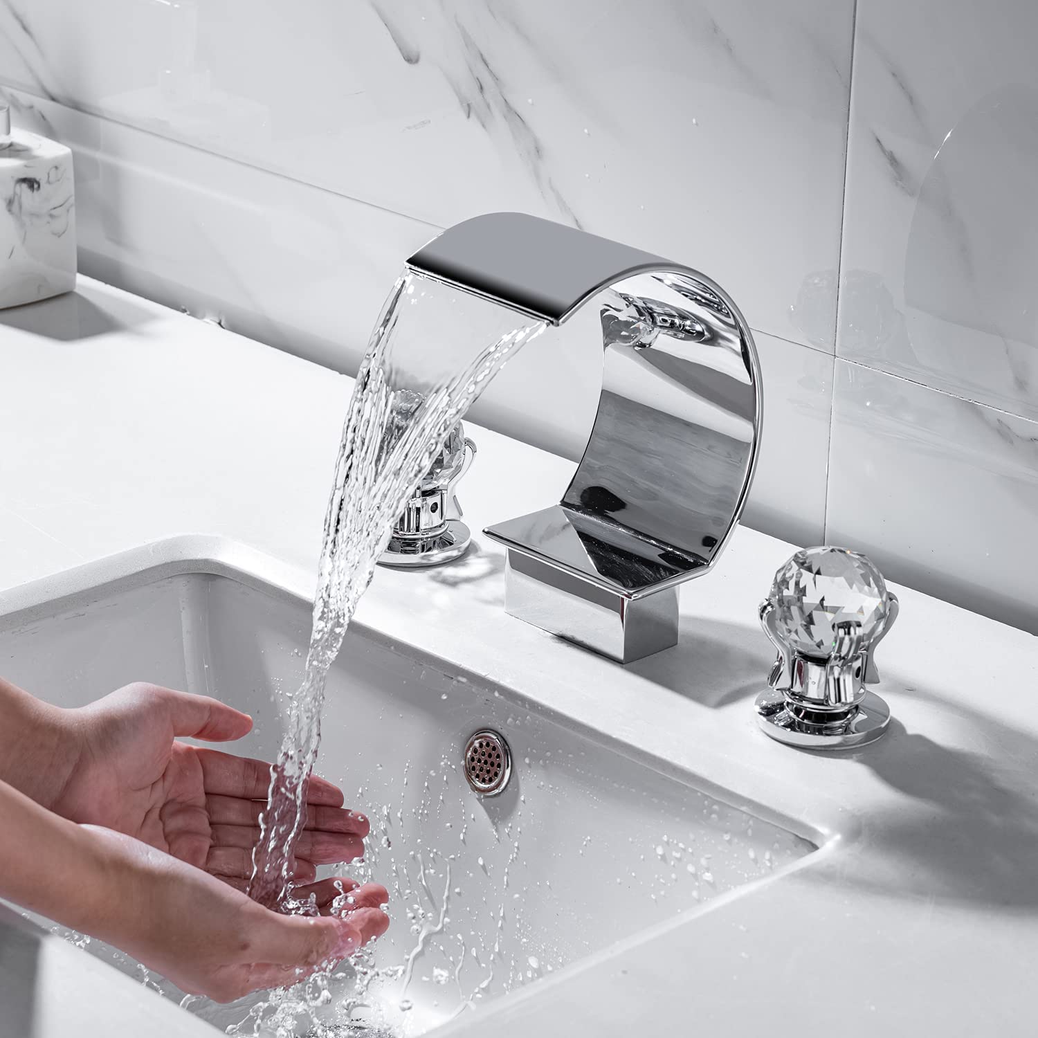 Widespread Bathroom Basin Faucet Crystal Handle Sink Mixer Tap Chrome Finish