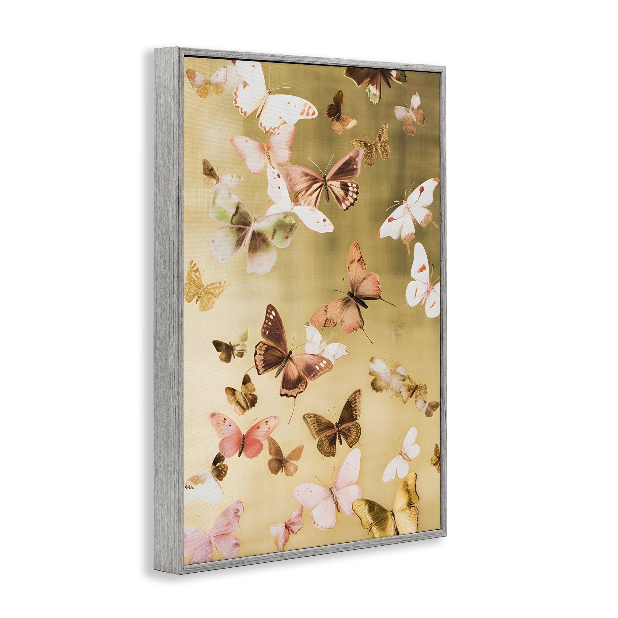 Stupell Industries Papillon Butterfly Array Animals & Insects Painting Gray Framed Art Print Wall Art, 16 x 24