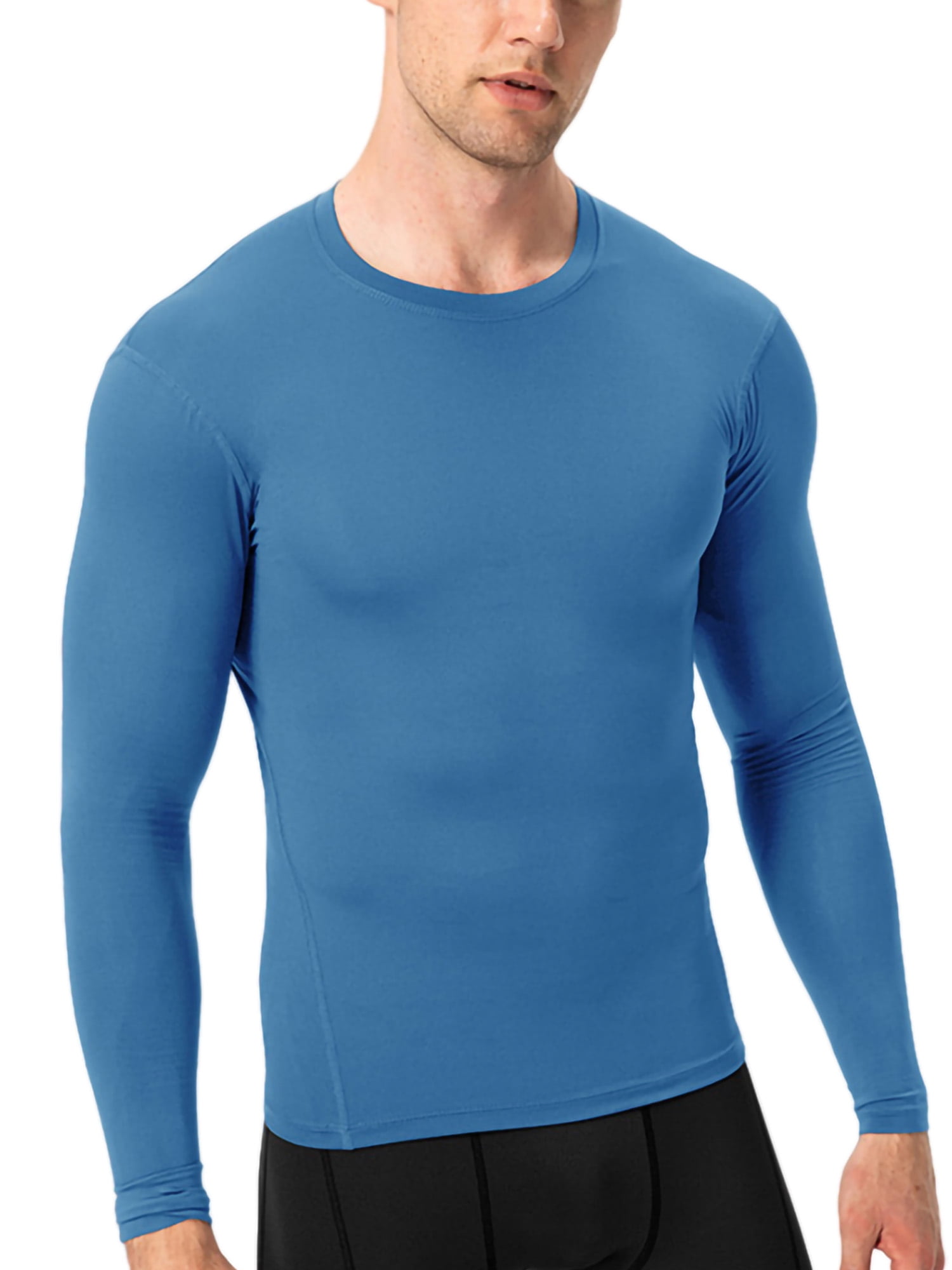 Frontwalk Mens Sport T Shirt Cool Dry Muscle Tops Long Sleeve Compression Shirts Running Breathable Baselayer T-shirt Gray Blue 3XL -