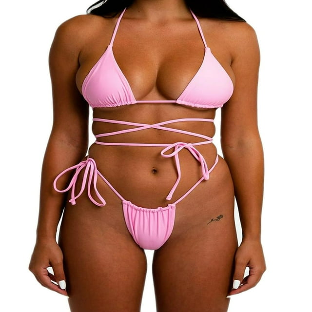 Femmes Bikini Licol Rembourré Chaîne Supérieure String Triangle Beachwear