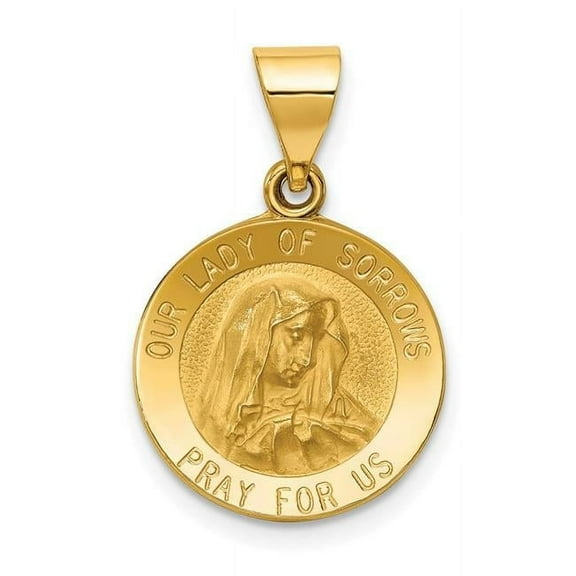 Finest Gold 14K Yellow Gold Polished & Satin Our Lady of Sorrows Medal Hollow Pendant