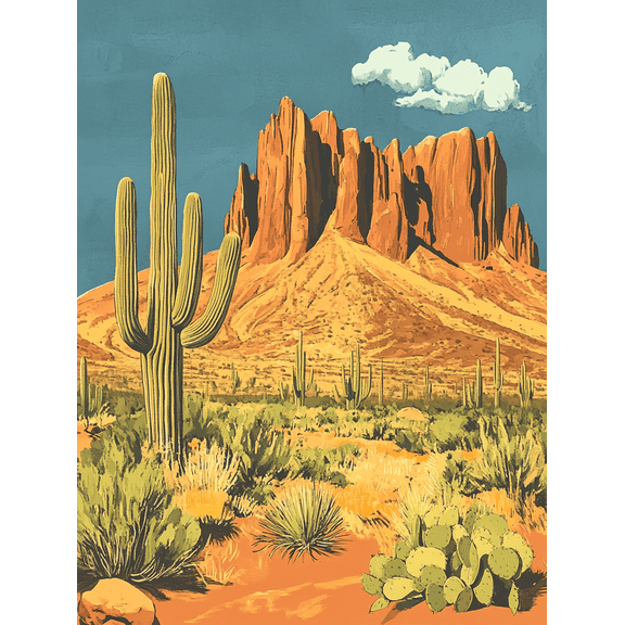 Desert Cactus Landscape Canvas Print/Wall Art, Perfect for Living Room, Bedroom, Office, Dining Room, and Hotel Decoration