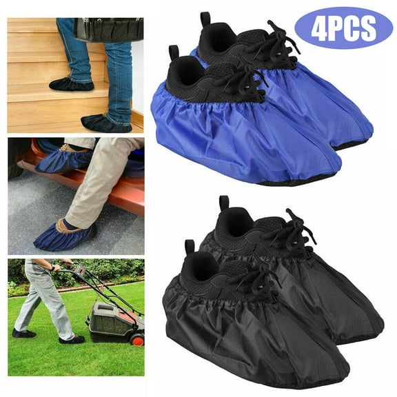 2 Pairs Waterproof Shoe Covers Washable Reusable Non Slip Sole Overshoes Booties