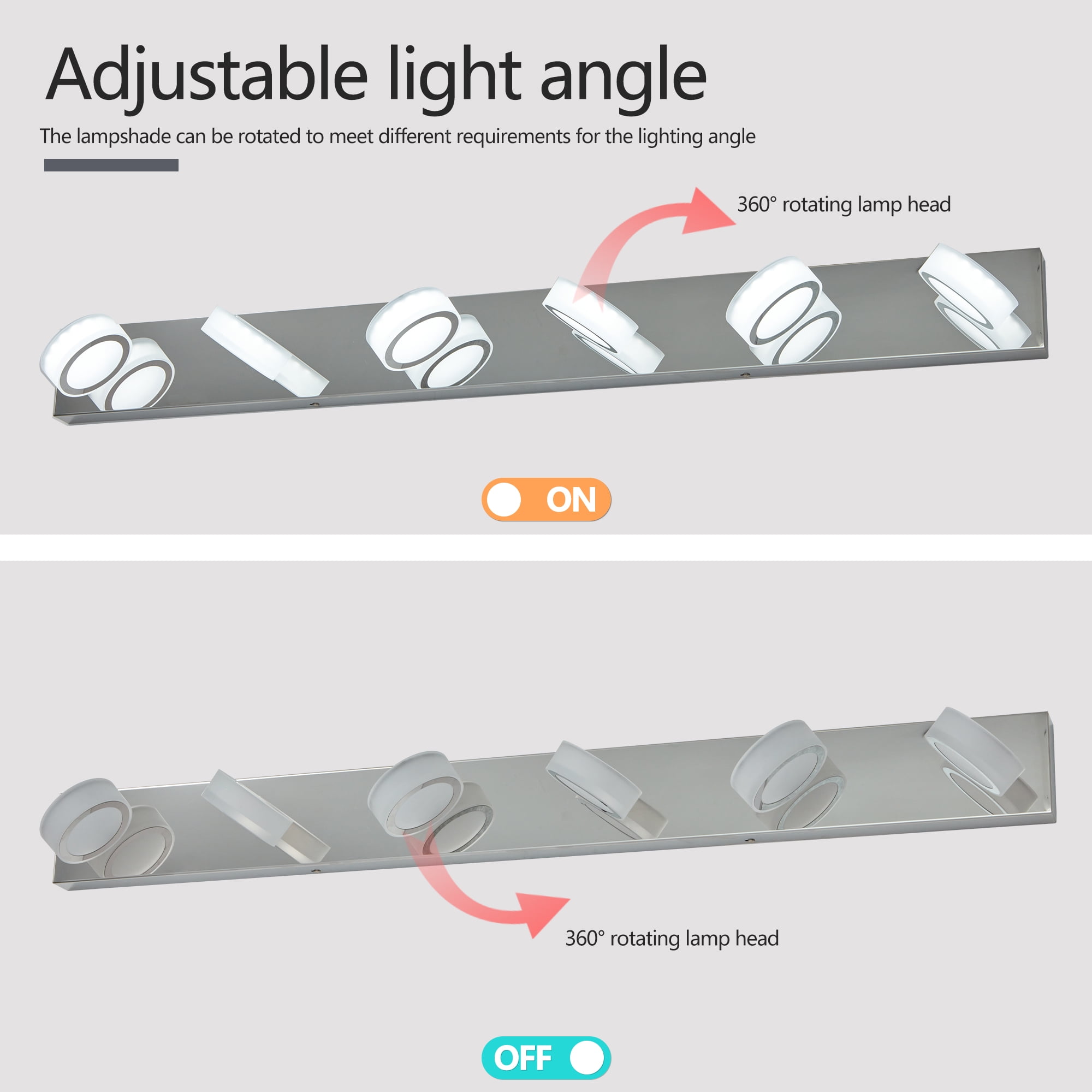 Jopath 45" 6-Light Bathroom Vanity Light, Modern Dimmable LED Round Acrylic Wall Mount Lighting Fixture for Bathroom Vanity Mirror Chrome