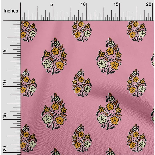 oneOone Polyester Lycra Fabric Leaves & Floral Block Printed Fabric 1 Yard 56 Inch Wide