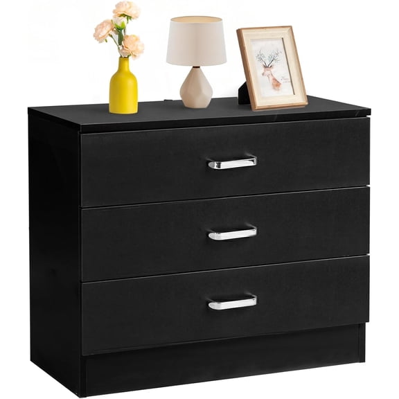 Karl home Black 3 Drawer Nightstand, 25.98 X 13 X 22.05 | Small Wooden End Table with Storage Drawers, for Bedroom, Living Room, Home Office, Entryway