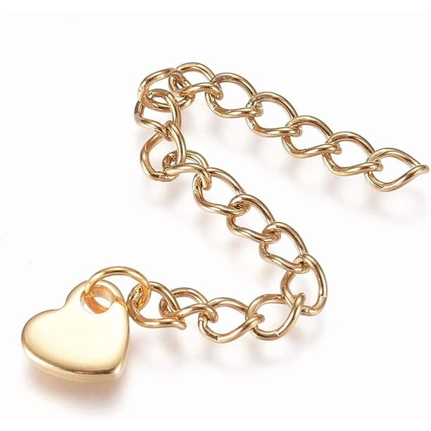 5 piezas de extensores de cadena de acero inoxidable 304 con forma de corazón, cadena de eslabones con dijes, collar, pulsera, tobillera, cadenas de extensión de corazón dorado