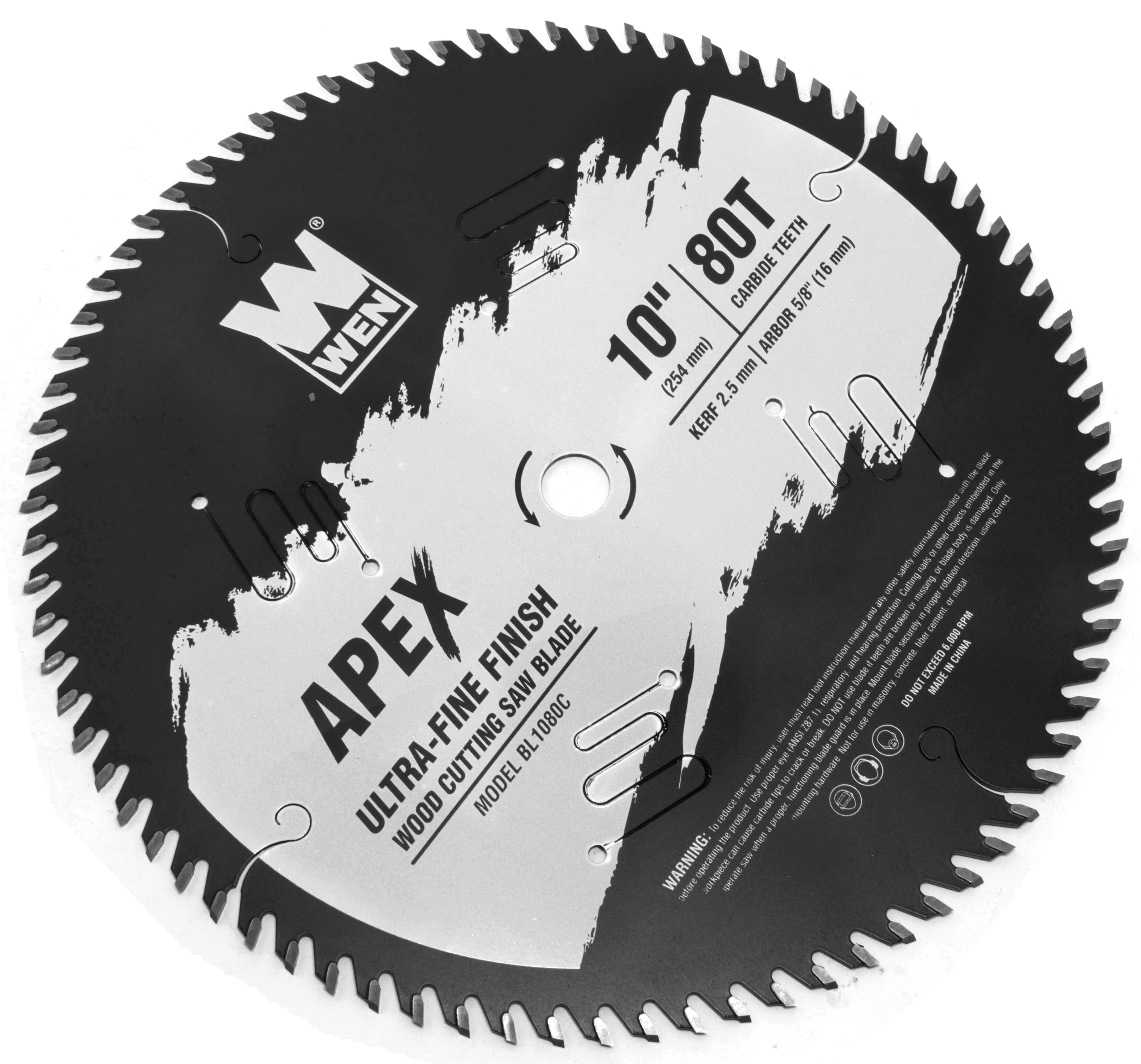 WEN Apex 10-Inch 80-Tooth Carbide-Tipped Ultra-Fine-Finish Industrial-Grade Woodworking Saw Blade with Cool-Cut Coating