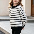 thumbnail image 6 of Spazoro Girls Striped Pullover Sweater Ribbed Cuffs, Round Neck Long Sleeve Warm Loose Casual Knit Jumper for Daily Wear Black Size 4-5T, 6 of 7
