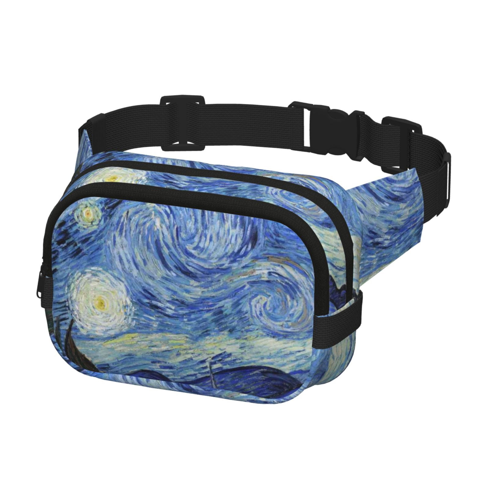 Picia The Starry Night Print Square Double-Layer Waist Bag Mini Adjustable Waist Belt Bag Exercise Running Travel Hiking