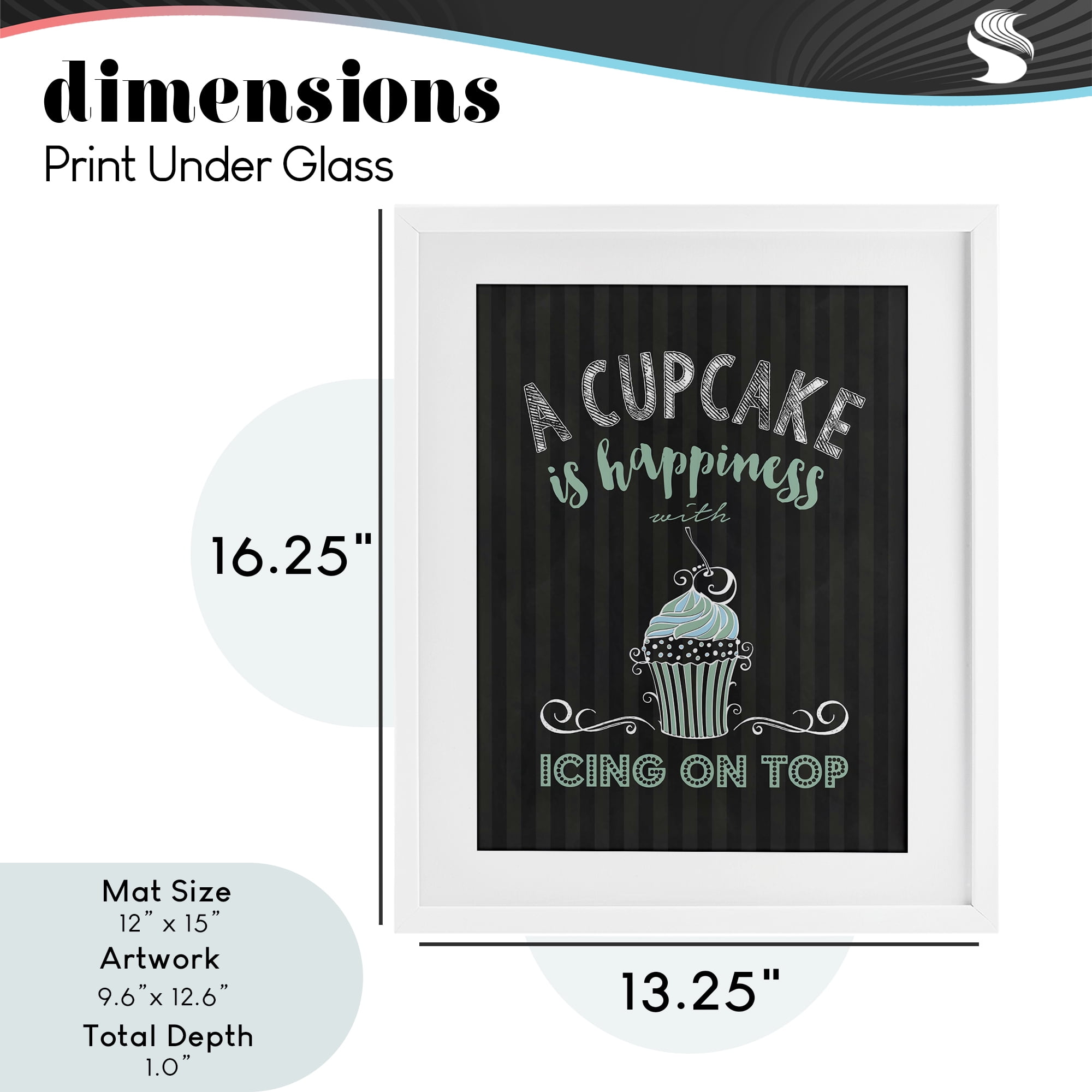 Cupcake Is Happiness with Icing White Framed Print Under Glass, design by Lettered and Lined