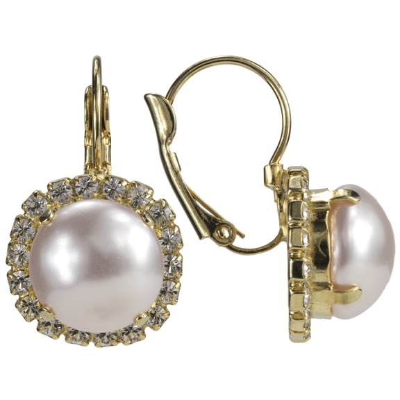 Swarovski HALO Lever back Earrings 12mm Rosaline Pearl and Crystal Nickel Free 