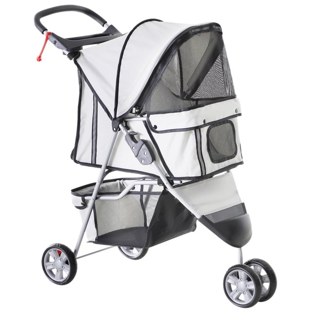 YYAO Poussette chien/chat/Pet, 3 Roues Pliantes Poussette Pet avec Porte-Gobelet, Gris