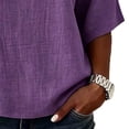 thumbnail image 4 of Women's Crew Neck Tops Textured Dolman 3/4 Sleeve T-Shirt Casual Linen Blend Summer Top for Women Purple M, 4 of 5