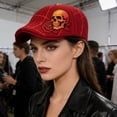 thumbnail image 6 of YYDENG Gothic Embroidered Newsboy Cap Flat Brim Beret Hat Soft Polyester Unisex Ivy Cap Vintage Retro Flat Cap For Daily Streetwear Party Holiday Casual Wear, 6 of 6