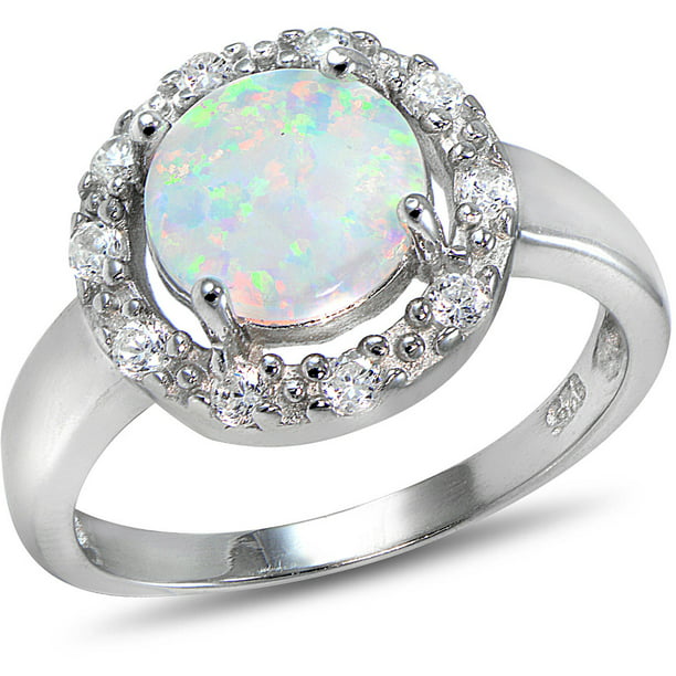 Created White Opal and CZ Sterling Silver Round Ring - Walmart.com