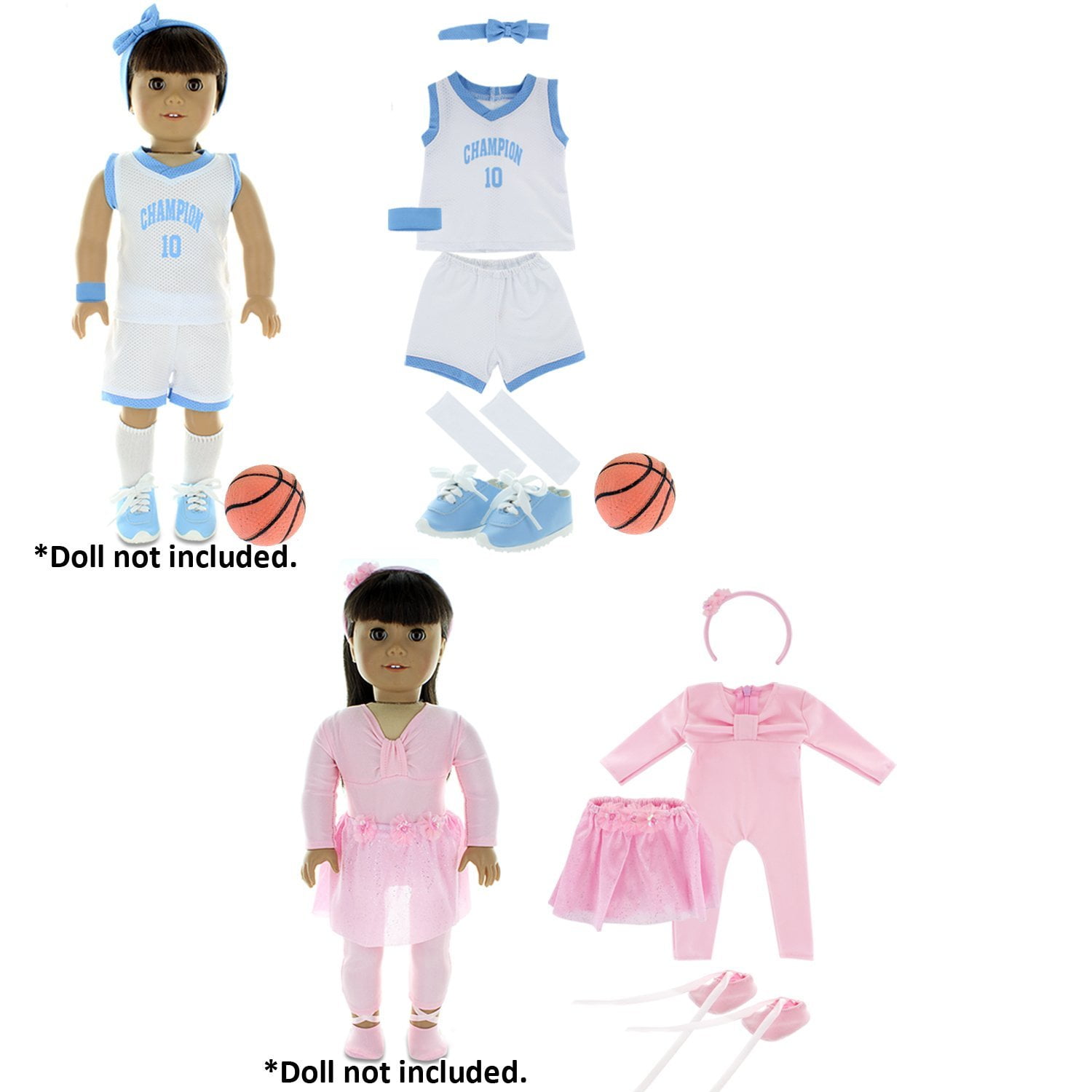 Doll Clothes - 8 Sports Outfit Mega Bundle Fits Clothing Sets Fits American Girl Doll Other 18 inch Dolls