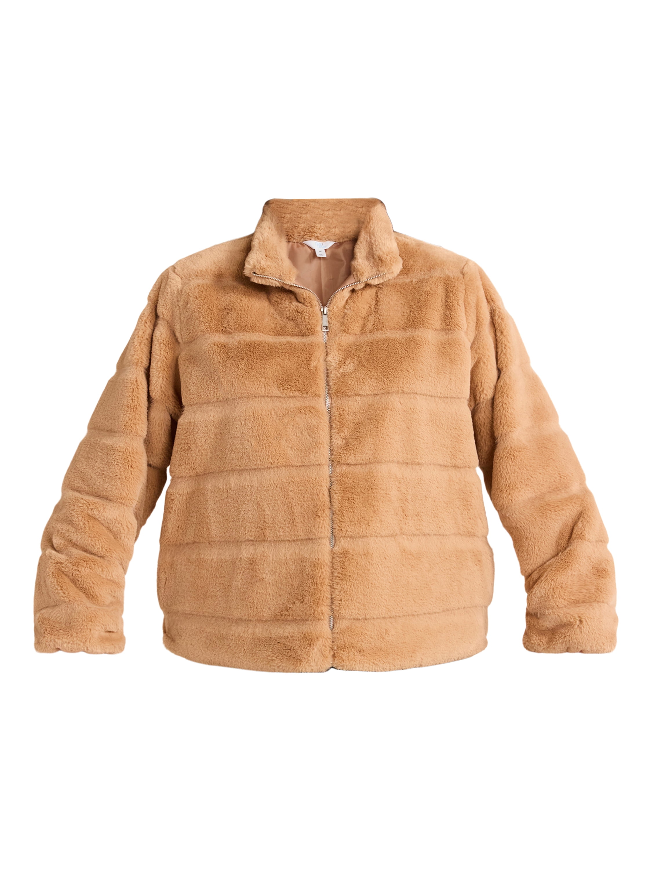 Time and Tru Women's and Women's Plus Faux Fur Channel Jacket, Sizes XS-3X