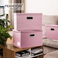 thumbnail image 2 of Caja de almacenamiento plegable con tapa, paquete de 3 unidades, contenedor organizador plegable de tela tipo cuero, cesta cubo con tapa para el hogar, recámara, clóset, oficina, guardería, 2 of 7