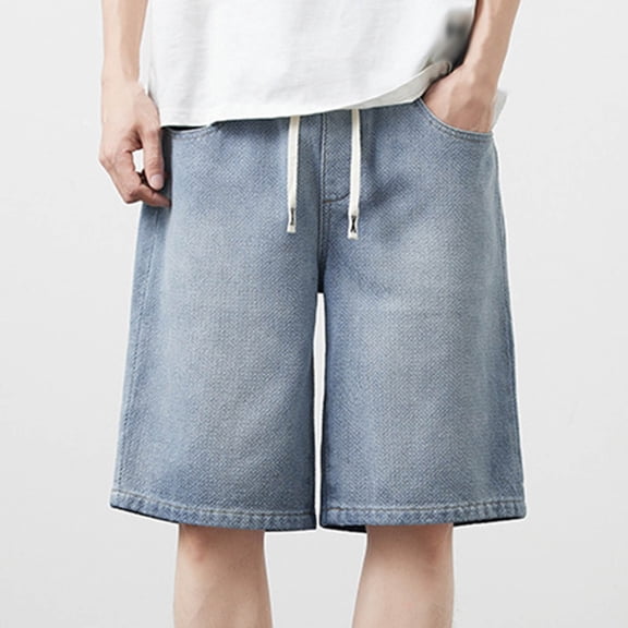 Kalauyu Mens Baggy Jean Shorts Loose Fit Vintage Wide Leg Jorts Streetwear Hip Hop Casual Long Denim Shorts