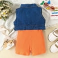 thumbnail image 5 of GYRATEDREAM Kids Girl's Summer Solid Color Pit Strip Jumpsuit + Denim Button-Up Vest Suit Toddler Baby Child 2 Piece Set 4 Years-7 Years, 5 of 8