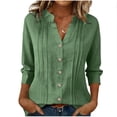 thumbnail image 4 of LEKWK Womens Linen Tops And Blouses Relaxed Split V Neck 3/4 Sleeve Tops Dressy Casual Button Down Tunic Tops Pleated Front Tucks Shopping Outfits, 4 of 9