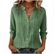 thumbnail image 2 of TaTaai Women’s V Neck Button Front 3/4 Sleeve T Shirts Casual Loose Blouses Pleated Solid Color Linen Blend Polyester Tops Spring Summer Daily Tees Gift, 2 of 9