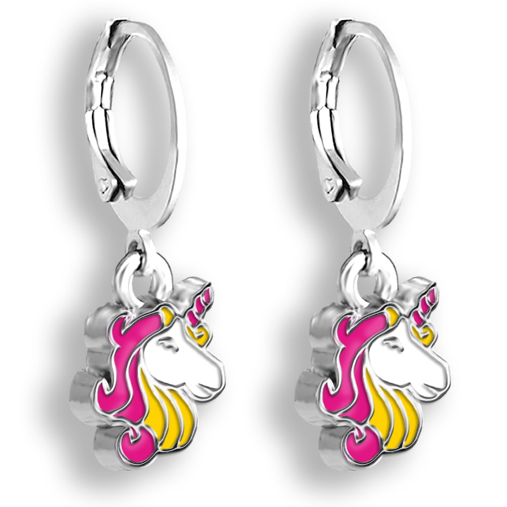 Details about  / Sterling Silver Gold Finish Light Pink Enamel Heart Children/'s Hoop Earrings