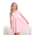 thumbnail image 3 of Stelle Casual Sundress Short Sleeve A-Line Twirly Skirt Skater with Pockets High Waisted Knee Length Flared Swing Party Dance Dress for Big Girls,Pink,3T, 3 of 7