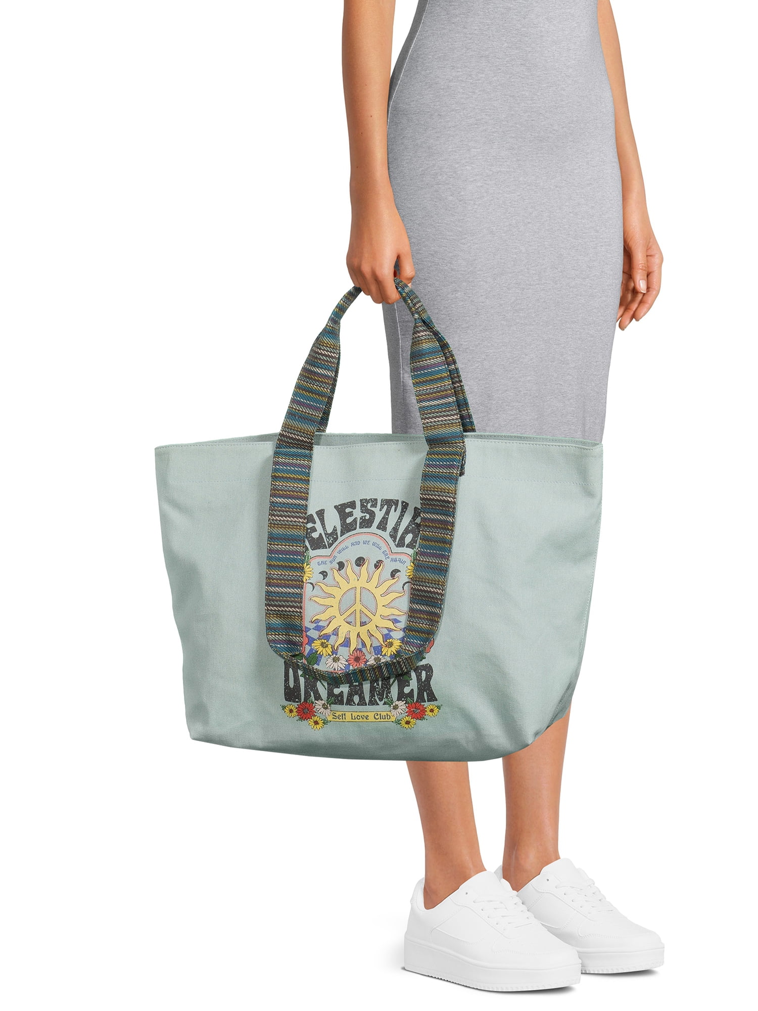 Women's Canvas Celestial Tote Bag, Jade Delight